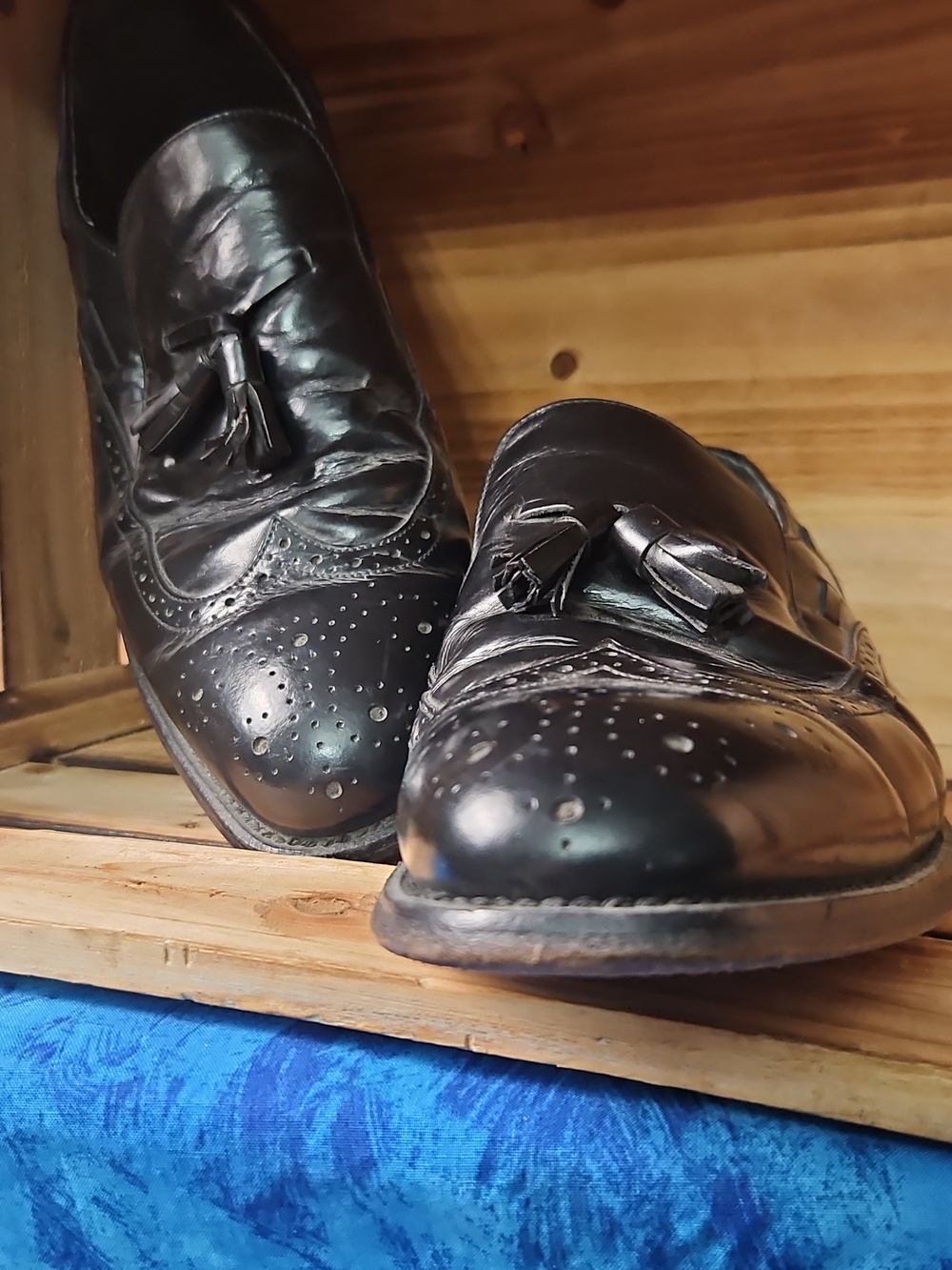 Stafford Black Leather Tassel Slip-On Loafers, 11D